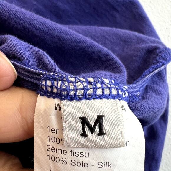 LANVIN Paris Blue Silk Ruched Midi Dress Size M Sleeveless Fringe Hem Luxury - Picture 5 of 13